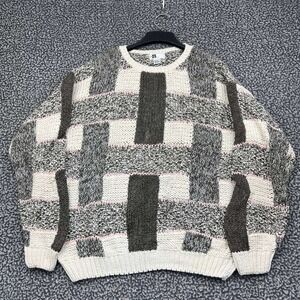 Reunion Sweater Men Large Gray Cream Silk Blend Chunky Knit Geometric Block L
